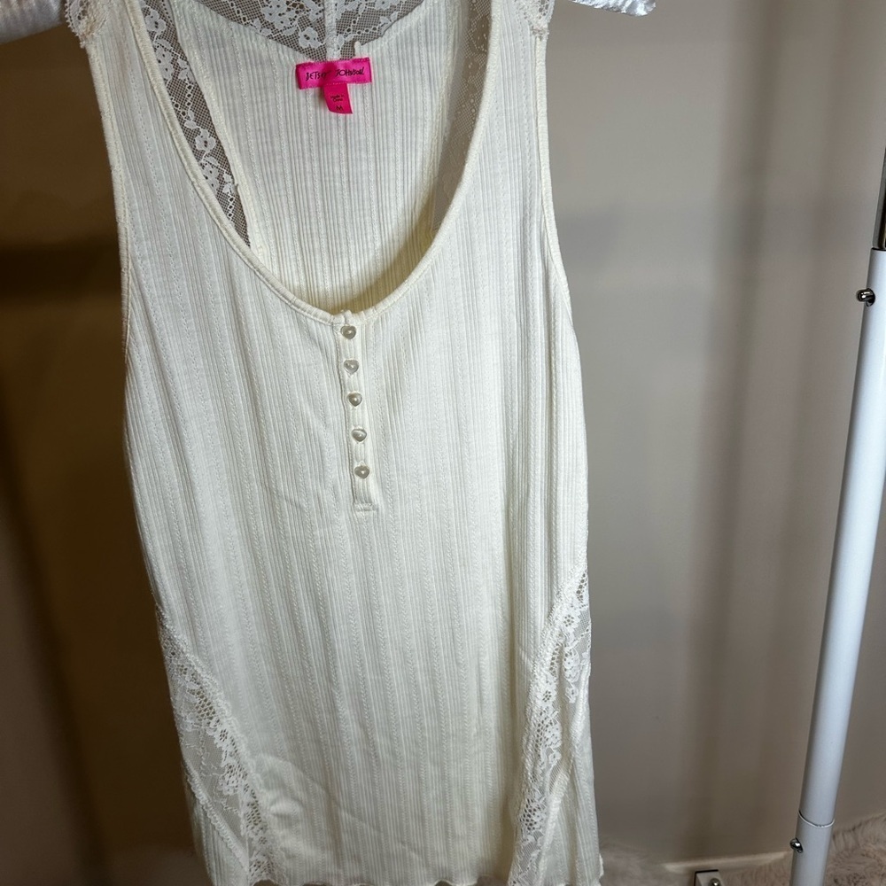 Betsey Johnson Ivory Lace Trim Top